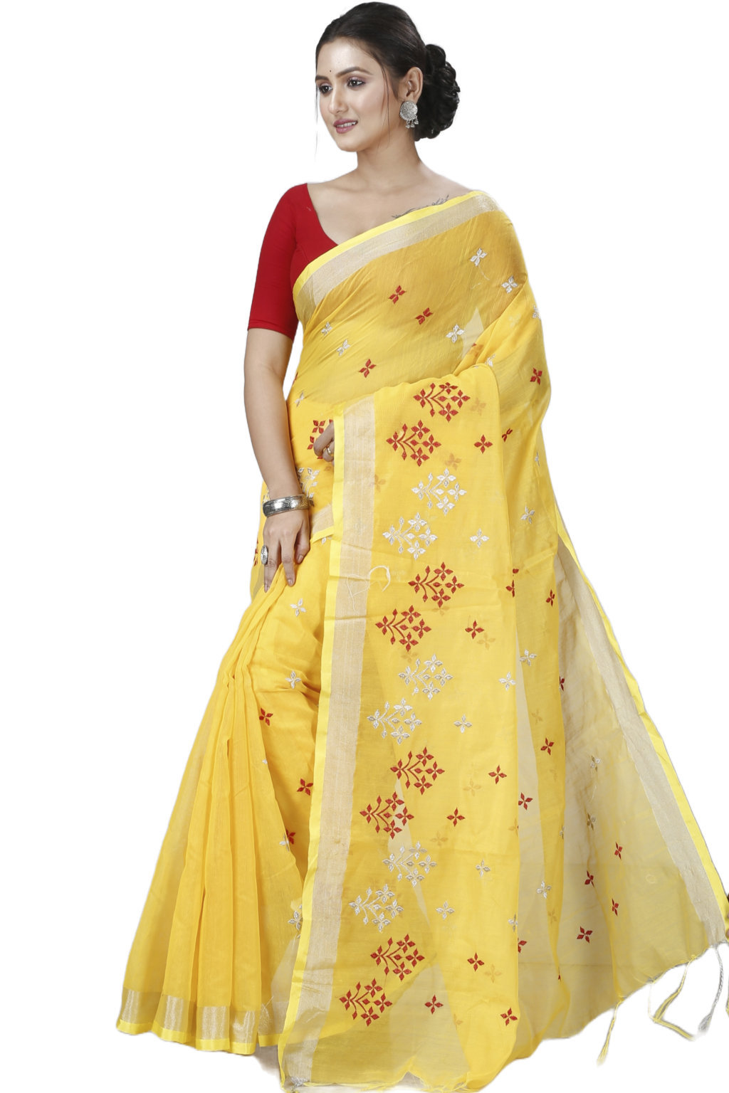 Yellow Blended Cotton Tamasi Hand Loom Saree (1211)